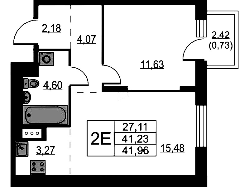 1-комнатная квартира 41.96 м², 7/9 эт., ЖК «Квартал Лаголово»